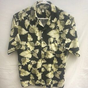 Reyn Spooner Black and Cream Leaf Print Shirt